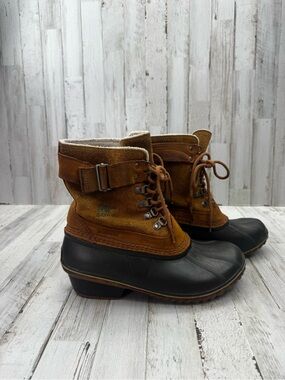 Sorel Two-Tone Brown Suede and Black Rubber Waterproof Lace Boots